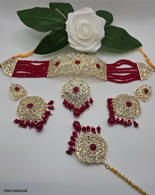 GOLD PLATED PAKISTANI LAYERED CHOKER WITH TIKKA
