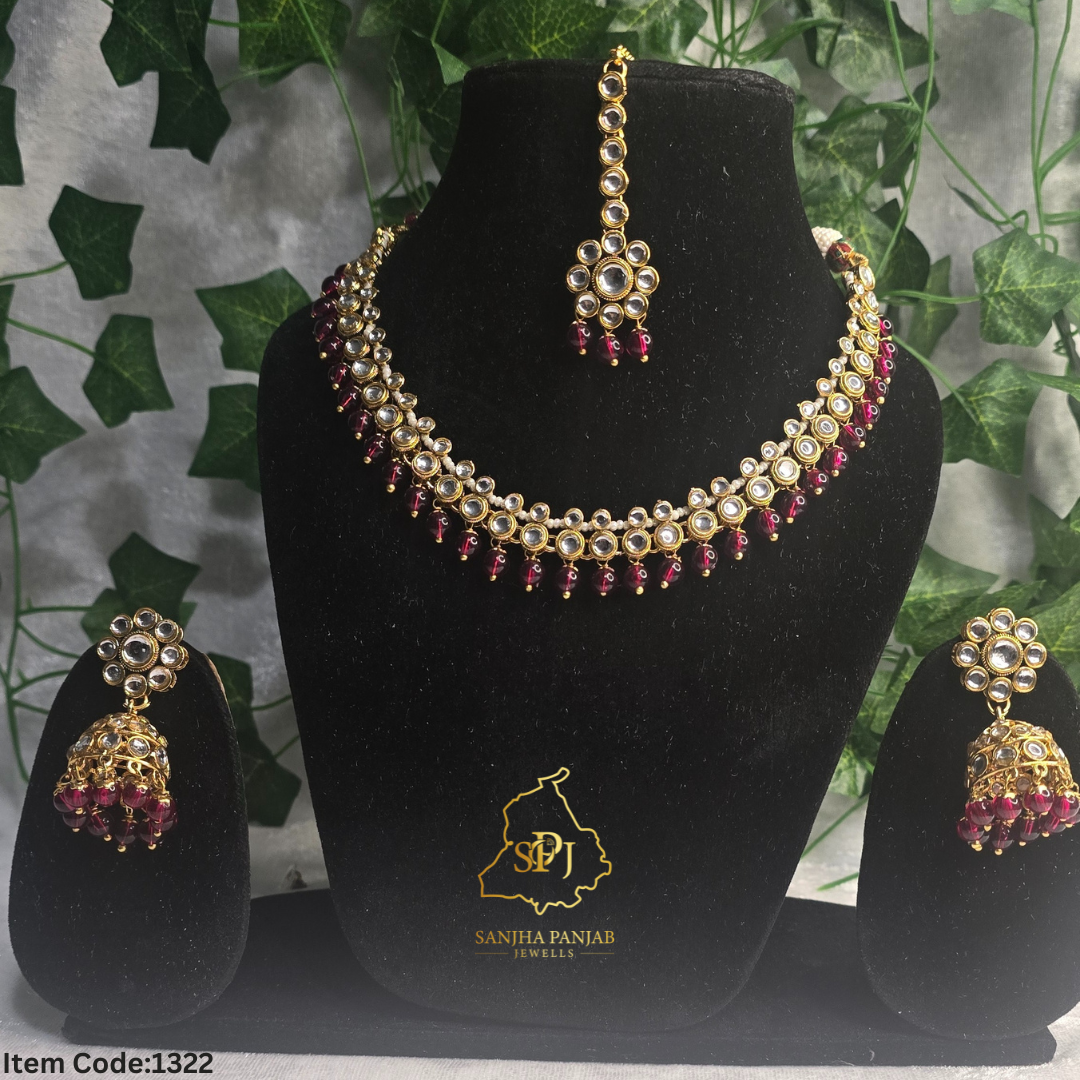 KUNDAN ONE LINE NECKLACE SET WITH JHUMKI